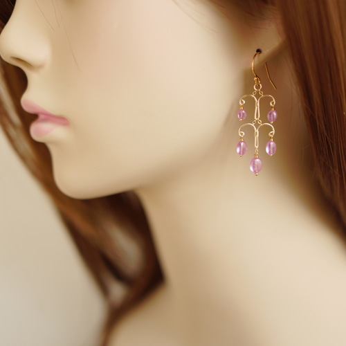 K14GF トルマリン シャンデリア ミニフープピアス