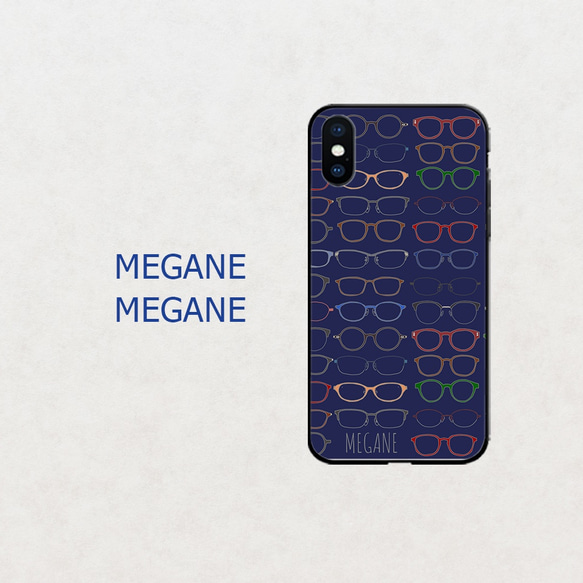 メガネ好きにはたまらない【MEGAメガネ】ネイビー　 スマホケース　iphone android ほぼ全機種対応 1枚目の画像
