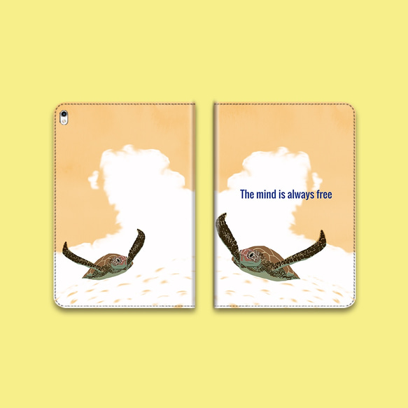 【空飛ぶウミガメ】オレンジ   手帳型タブレットケース　ipad andoroid　対応機種あり 1枚目の画像