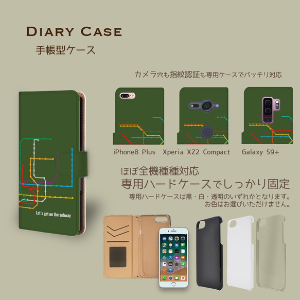 【君の最寄り駅】モスグリーン　手帳型スマホケース　iphone android ほぼ全機種対応 2枚目の画像