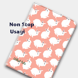 【Non Stop 白ウサギさん】サーモンピンク  手帳型タブレットケース　ipad andoroid　対応機種あり 2枚目の画像