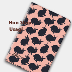 【Non Stop 黒ウサギさん】ピンク  手帳型タブレットケース　ipad andoroid　対応機種あり 2枚目の画像