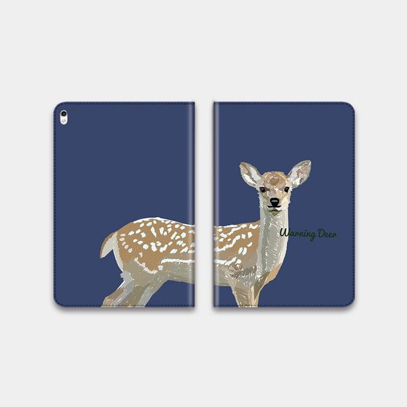 【可愛い鹿にご用心！】ネイビー　手帳型タブレットケース　ipad andoroid　対応機種あり 1枚目の画像