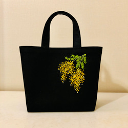 Merci トートバッグ　ミニ　刺繍　ブラック 刺繍 ミモザ トート バック ＜ブラック＞ トートバッグ acochan