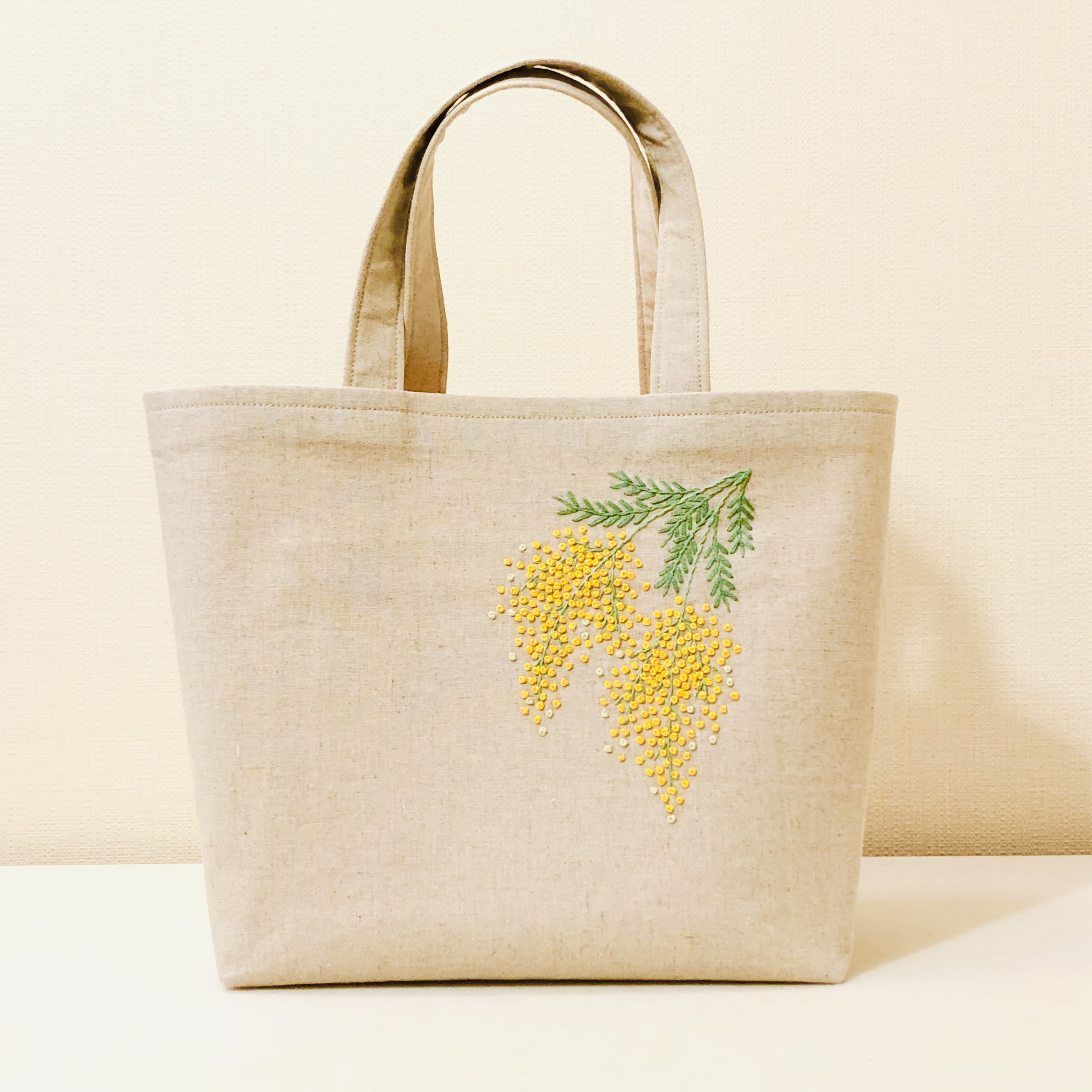 刺繍 ミモザ トート バック ＜生成り＞