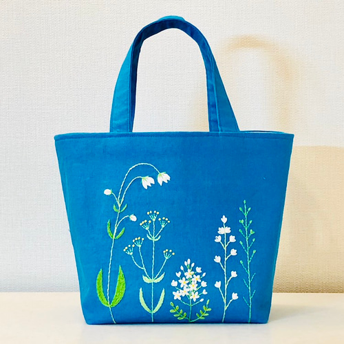 刺繍 ミニ トート バック ＜ターコイズ＞ トートバッグ acochan