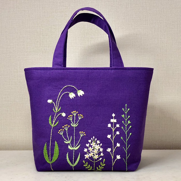 刺繍 ミニ トート バック ＜パープル＞