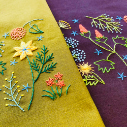 SALE 刺繍 秋のアレンジ 巾着 バッグ ＜ブラウン＞ 6枚目の画像