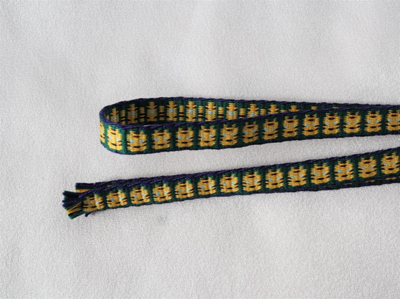 手織り三分紐　トラ模様　緑　帯締め　帯締　長尺あり 3枚目の画像