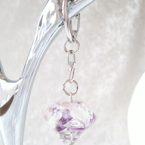 オルゴナイトストラップアメジスト水晶キーホルダー携帯レジン鉱物