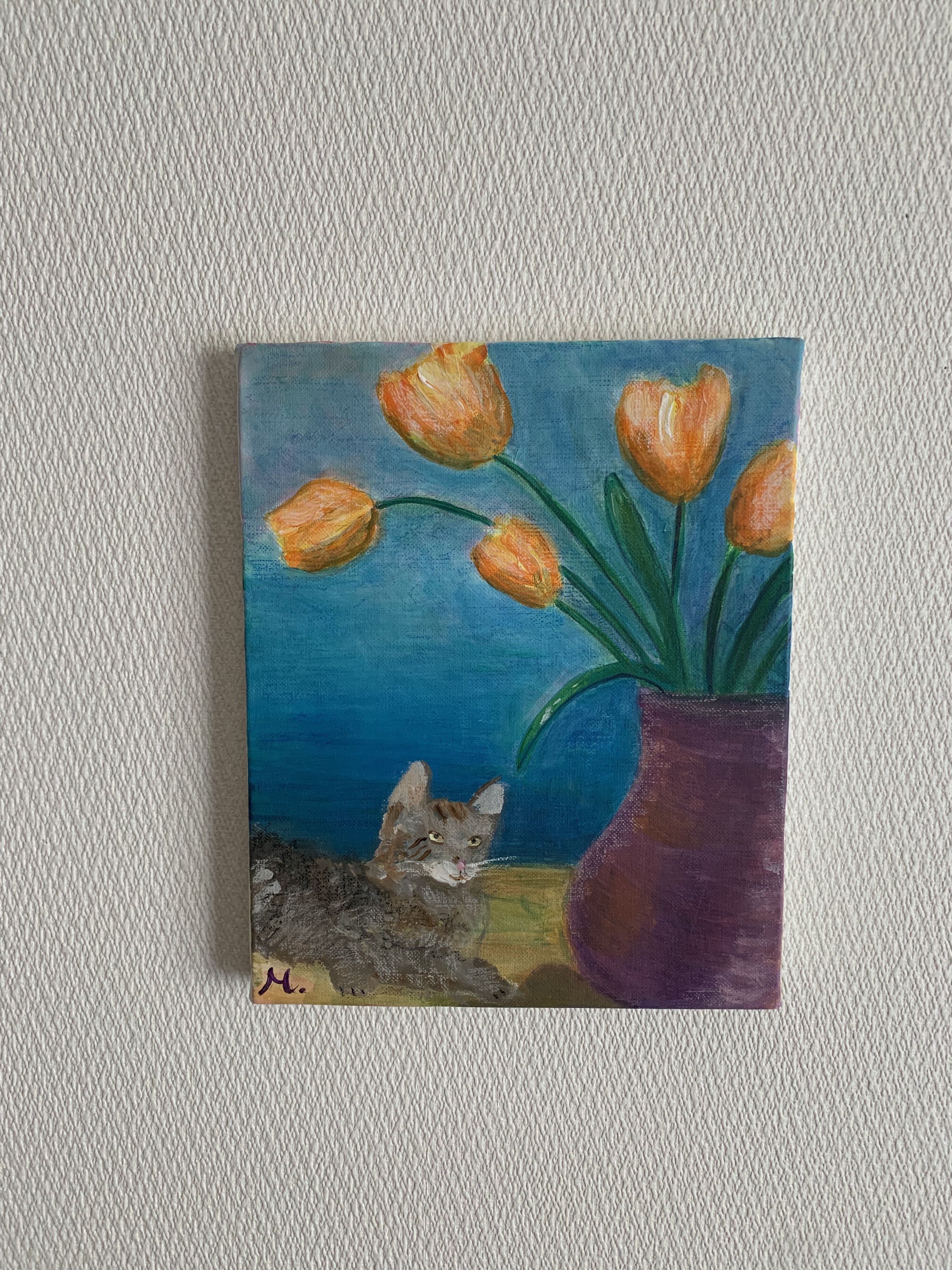 『チューリップ』絵画 チューリップと猫 絵画 maki art 通販 12766732｜Creema(クリーマ)