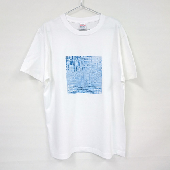 水系幾何学模様　コットンTシャツ　白 2枚目の画像