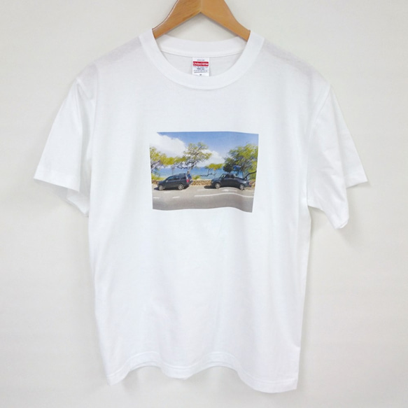 海岸線フォト　コットンTシャツ　白 2枚目の画像
