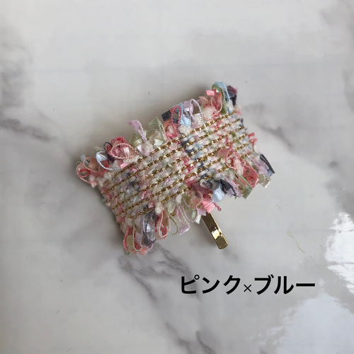 再販♡ 人気✧‧˚ツイード✖️フラワー(すみれ色)  ハンドメイドポニーフック ツイード フリンジ ポニーフック ポニーフック・ヘアカフス fwg34 通販