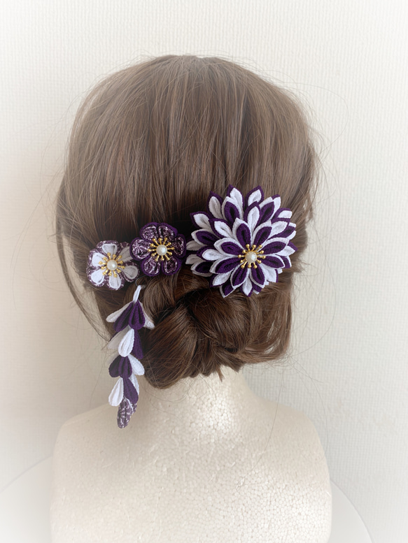 江戸紫☆つまみ細工の髪飾り 2枚目の画像