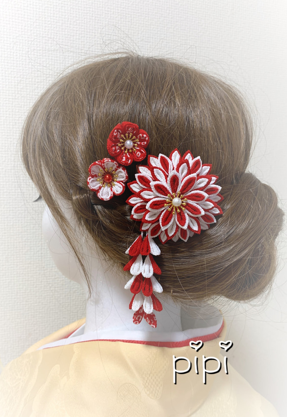 浴衣にも 合わせやすい赤（再販）卒業式☆袴 成人式につまみ細工の髪