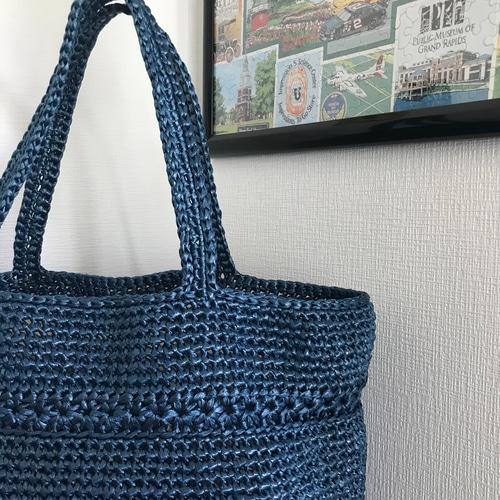 ⚲ オーダー商品 / みゆきちゃん　ハンドメイド / スズランテープバッグ スズランテープ かご風 マルシェバッグ@ネイビー／／受注制作