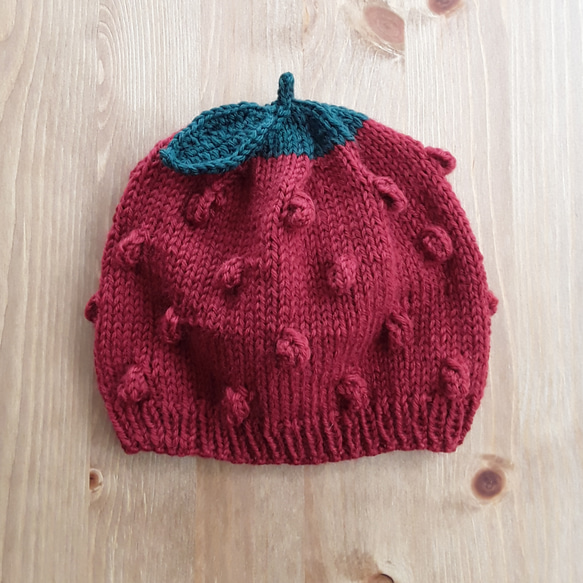 受注製作＊森のおくりもの いちごニット帽＊4サイズ展開｜メリノウール
