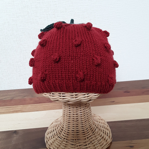 受注製作＊森のおくりもの いちごニット帽＊3サイズ展開｜メリノウール