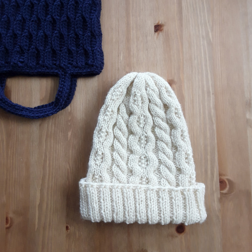 ウールのニット帽 〜アラン模様〜 @アイボリー ニット帽・ビーニー