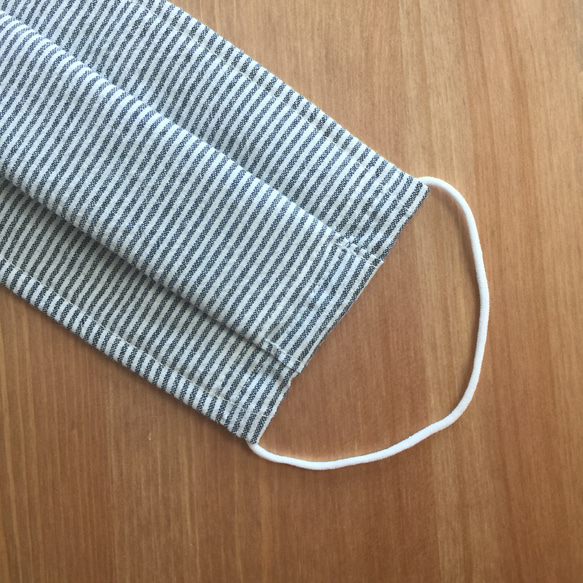 綿生地＋タオル で作ったプリーツマスク@濃紺×ホワイト ストライプ【送料無料】 3枚目の画像