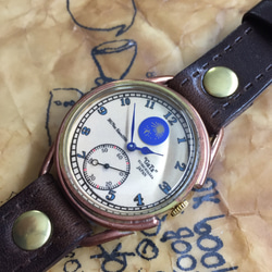 手工製作的手錶羅伯特PILOT暗棕色皮帶×固體完成太陽和月亮（訂購） 第2張的照片