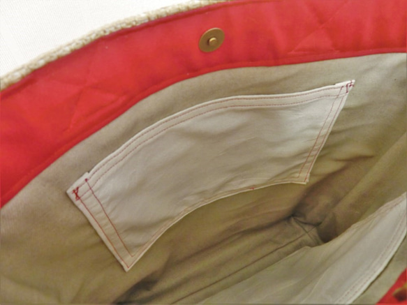 コーヒー 麻袋バッグ　Ｌ　トートバッグ　赤色帆布　ガテマラ　豆袋をリメイクした麻バッグ 6枚目の画像