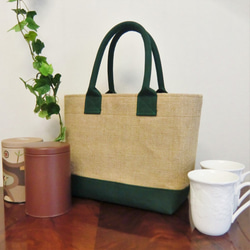 コーヒー 麻袋バッグ　ＳＷ　トートバッグ　東ティモール　ダークグリーン帆布 　豆袋をリメイクした麻バッグ 2枚目の画像