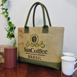 コーヒー 麻袋バッグ　Ｍ　トートバッグ　帆布　ブラジル　豆袋をリメイクした麻バッグ 1枚目の画像