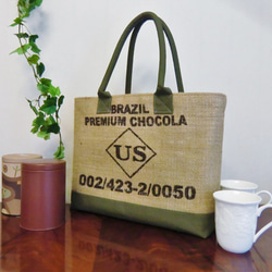 コーヒー 麻袋バッグ　Ｍ　トートバッグ　帆布　ブラジル　豆袋をリメイクした麻バッグ 2枚目の画像