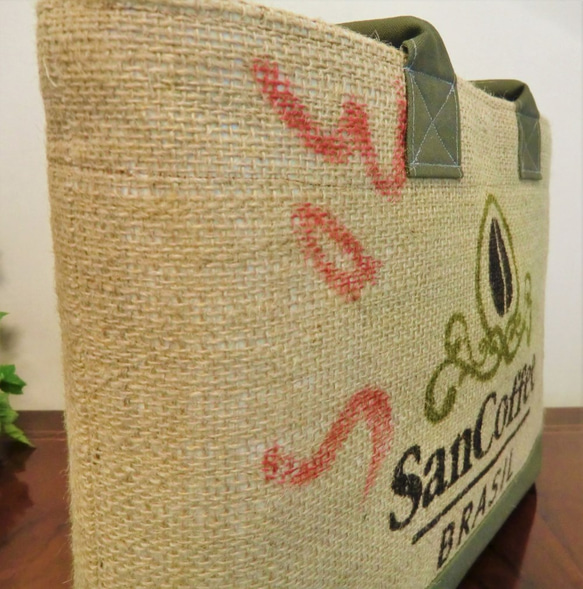 コーヒー 麻袋バッグ　Ｍ　トートバッグ　帆布　ブラジル　豆袋をリメイクした麻バッグ 10枚目の画像
