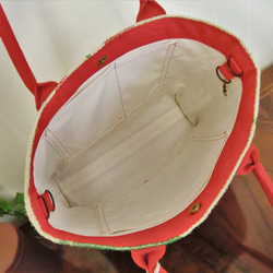 コーヒー 麻袋バッグ　Ｍ　トートバッグ 朱赤帆布　ブラジル　豆袋をリメイクした麻バッグ 7枚目の画像