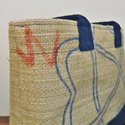 コーヒー 麻袋バッグ　Ｓ　トートバッグ　紺色帆布　ブラジル　豆袋をリメイクした麻バッグ 7枚目の画像