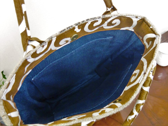 コーヒー 麻袋バッグ　Ｌ　トートバッグ　唐草模様　ガテマラ　豆袋をリメイクした麻バッグ 8枚目の画像