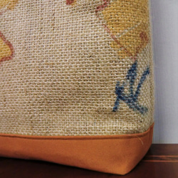 コーヒー 麻袋バッグ　Ｌ　トートバッグ　キャメル色帆布　パナマ　豆袋をリメイクした麻バッグ 9枚目の画像