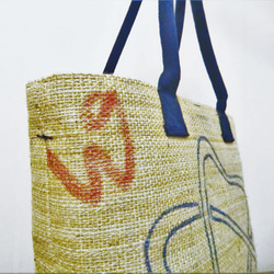 コーヒー 麻袋バッグ　ＭＷ　トートバッグ 　ブラジル　紺色帆布 　豆袋をリメイクした麻バッグ 7枚目の画像