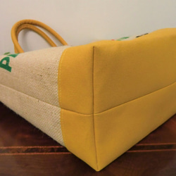 コーヒー 麻袋バッグ　ＬＬ　 大きめトートバッグ 　エチオピア　８号黄色帆布 　豆袋をリメイクした麻バッグ 5枚目の画像