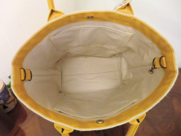 コーヒー 麻袋バッグ　ＬＬ　 大きめトートバッグ 　エチオピア　８号黄色帆布 　豆袋をリメイクした麻バッグ 7枚目の画像