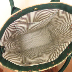 コーヒー 麻袋バッグ　ＬＬ　 大きめトートバッグ 　ホンジュラス　８号ダークグリーン帆布 　豆袋をリメイクした麻バッグ 6枚目の画像