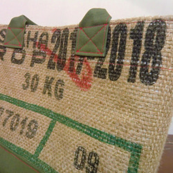 コーヒー 麻袋バッグ　Ｓ　トートバッグ　アーミーグリーン　帆布　ガテマラ　豆袋をリメイクした麻バッグ 10枚目の画像