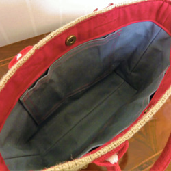 コーヒー 麻袋バッグ　Ｓ　トートバッグ　赤色帆布　パナマ　豆袋をリメイクした麻バッグ 6枚目の画像