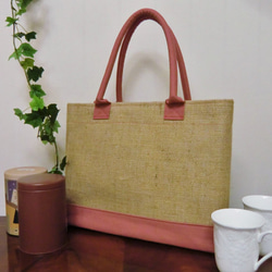 コーヒー 麻袋バッグ　M　トートバッグ　ピンク色帆布　ニカラグア　豆袋をリメイクした麻バッグ 2枚目の画像