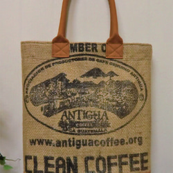 コーヒー 麻袋バッグ　Ｌ　トートバッグ　キャメル色帆布　ガテマラ　豆袋をリメイクした麻バッグ 4枚目の画像
