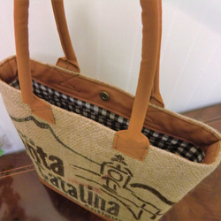 コーヒー 麻袋バッグ　Ｌ　トートバッグ　キャメル色帆布　ガテマラ　豆袋をリメイクした麻バッグ 6枚目の画像