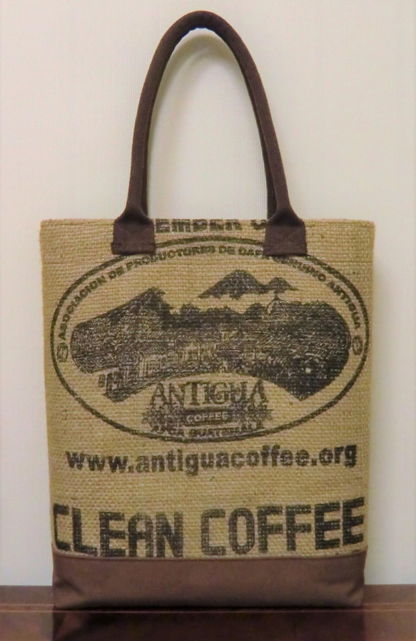 コーヒー 麻袋バッグ　Ｌ　トートバッグ　茶色帆布　ガテマラ　豆袋をリメイクした麻バッグ 4枚目の画像