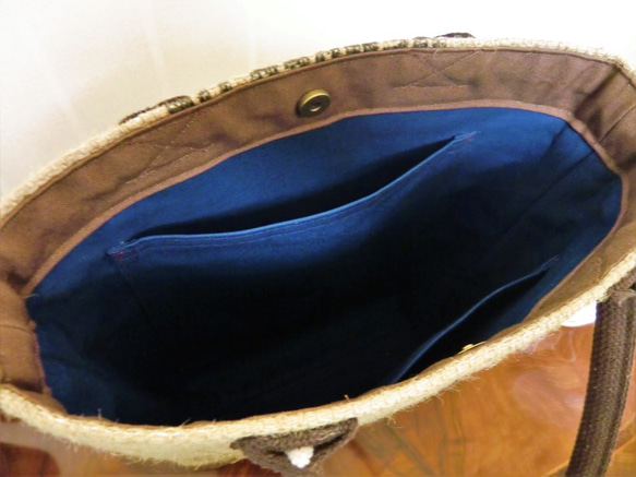 コーヒー 麻袋バッグ　Ｌ　トートバッグ　茶色帆布　ガテマラ　豆袋をリメイクした麻バッグ 8枚目の画像