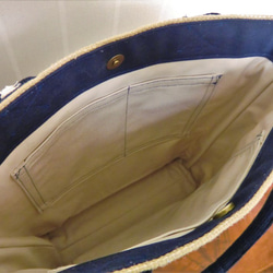 コーヒー 麻袋バッグ　Ｌ　トートバッグ　紺色帆布　ブラジル　豆袋をリメイクした麻バッグ 8枚目の画像