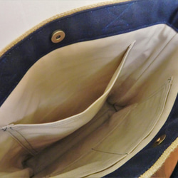 コーヒー 麻袋バッグ　Ｌ　トートバッグ　紺色帆布　ブラジル　豆袋をリメイクした麻バッグ 9枚目の画像