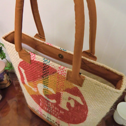 コーヒー 麻袋バッグ　Ｌ　トートバッグ　キャメル色帆布　コロンビア　豆袋をリメイクした麻バッグ 6枚目の画像
