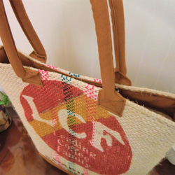 コーヒー 麻袋バッグ　Ｌ　トートバッグ　キャメル色帆布　コロンビア　豆袋をリメイクした麻バッグ 7枚目の画像